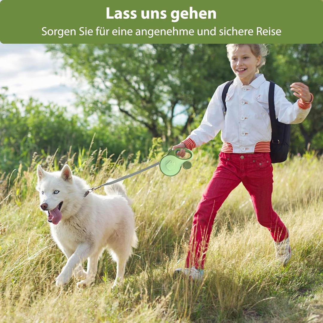 Hundeleine 8M - Hunde Leine Rollleine mit LED-Licht und Kottaschenhalter, Verknotungsfrei Leine, Sch