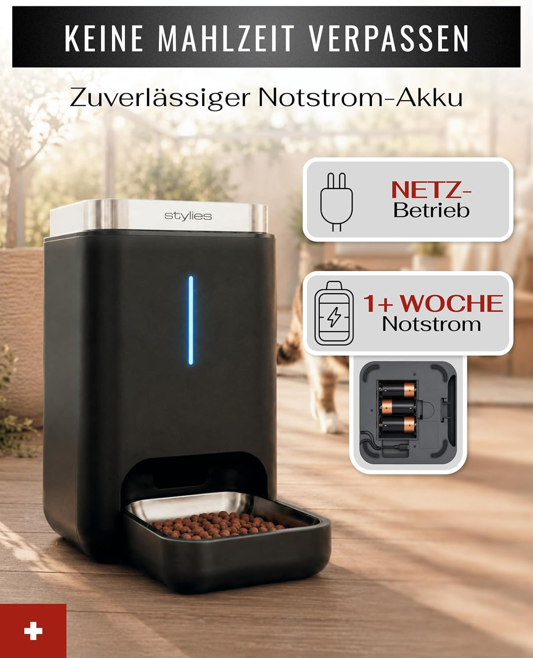 Futterautomat Katze 4,5L mit WiFi & App, Katzenfutter Automat für Trockenfutter, Edelstahlnapf, bis