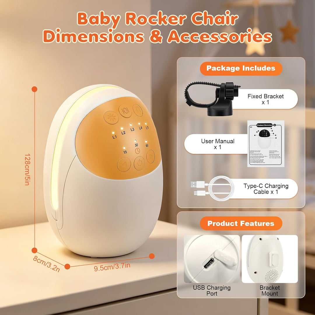 Kinderwagen Schaukler mit 5 Stufen & 1800mAh Akku, elektrischer Kinderwagenschaukler mit Bluetooth L
