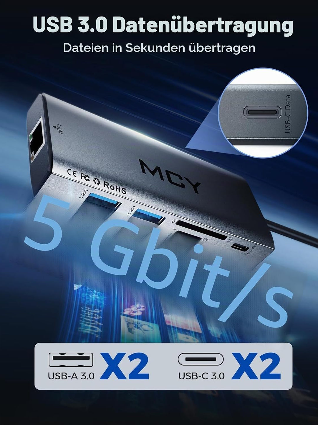 MCY Docking Station Zwei Display, 10 IN 1 USB C Hub 2 HDMI, Gigabit Ethernet, 2 USB C/USB A 3.0 Port