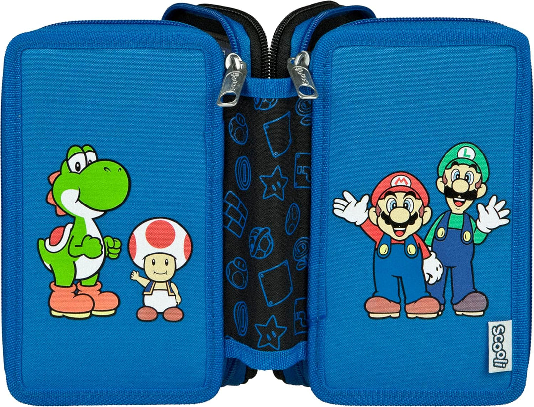 Scooli - Tripledecker Super Mario - Gefülltes Schüleretui mit hochwertigen Stiften & Zubehör - Ideal