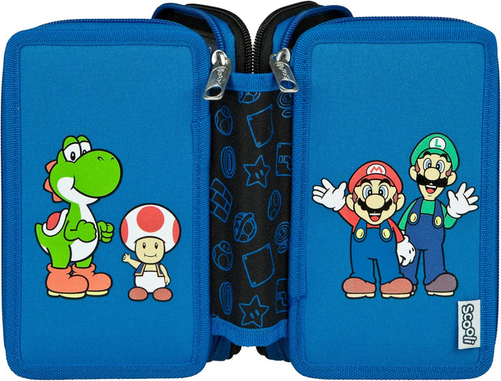 Scooli - Tripledecker Super Mario - Gefülltes Schüleretui mit hochwertigen Stiften & Zubehör - Ideal