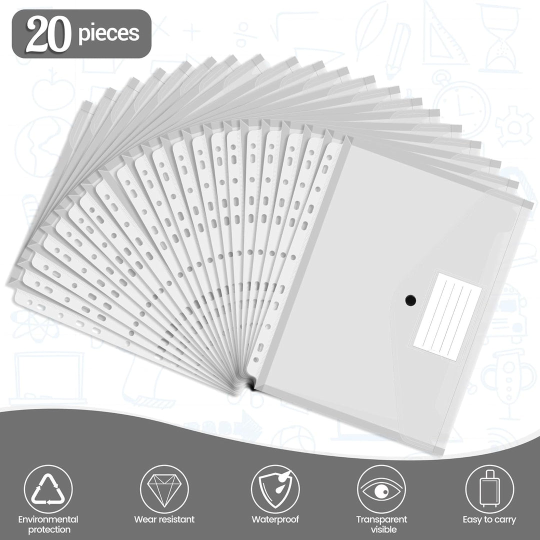 TOOELMON Dokumentenmappe A4, 20 Stück Premium Transparent Dokumententasche Kunststoff mit Druckknopf