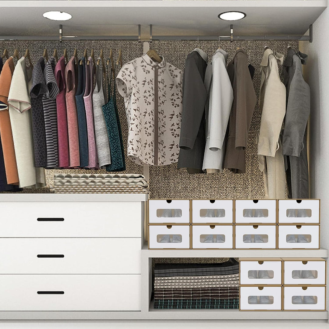 ACXIN Schuhboxen Stapelbar Boxen-Set,Aufbewahrungsbox Schubladen mit Transparentes Sichtfenster,Papp
