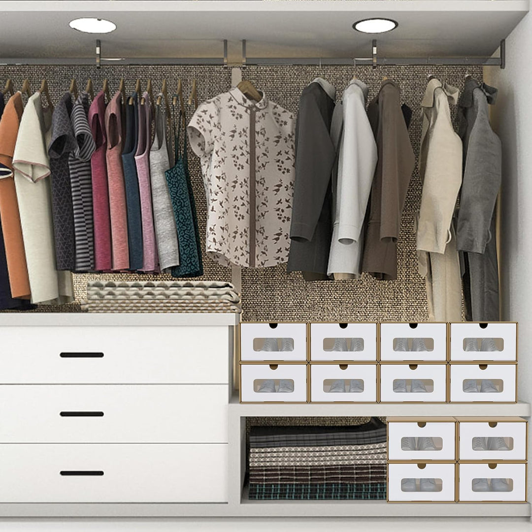 YUENFONG 10 Stück Schuhbox Aufbewahrungsbox mit Sichtfenster & Schublade, Ordnungsboxen Schuhschacht