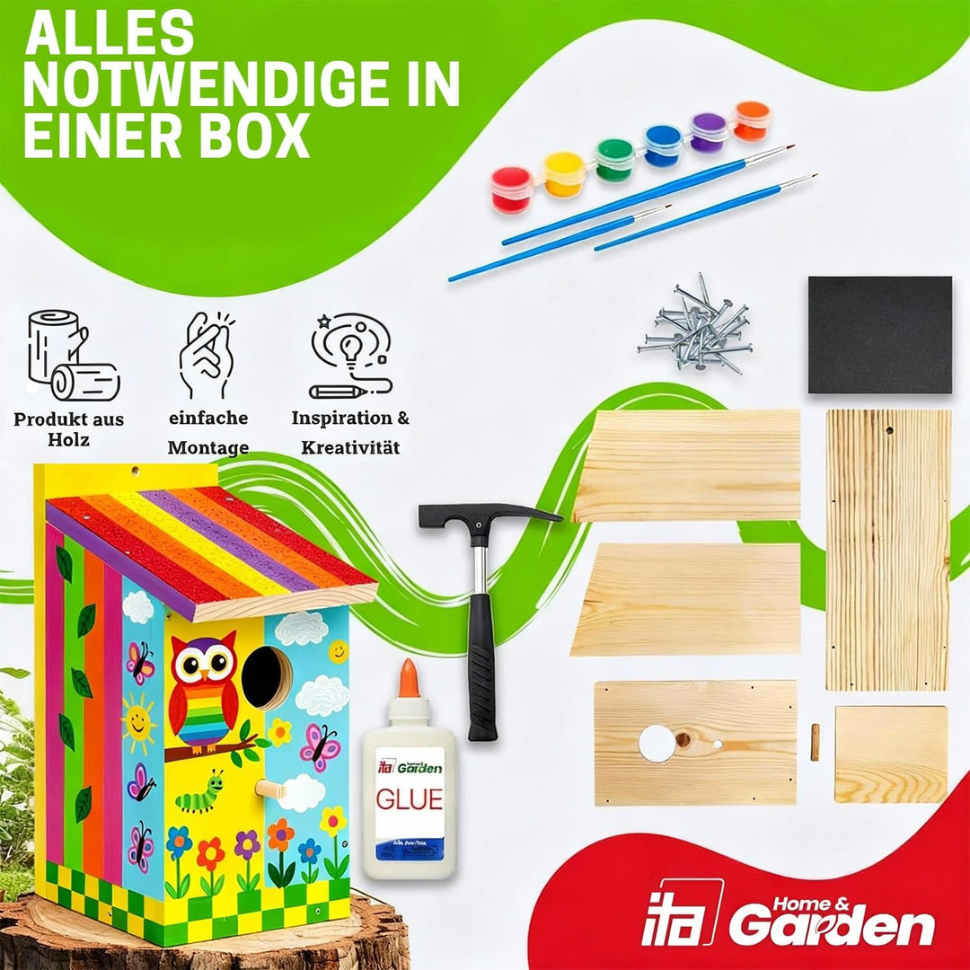 ITA DIY Nistkasten zum Zusammenbauen und Bemalen TreeTopTreat - Vogelhaus Komplett Bausatz mit Hamme