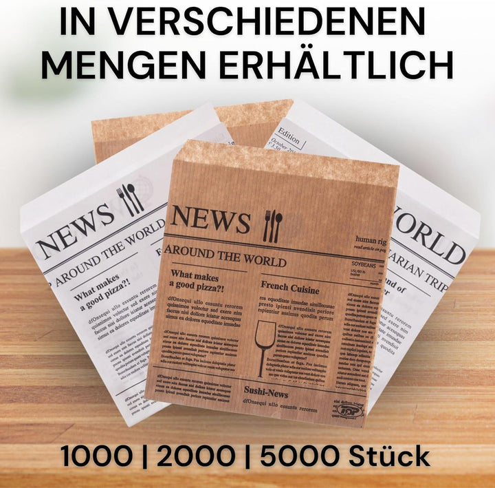 Snacktaschen/Hamburgertaschen Snackbeutel Newspaper aus Kraftpapier Hamburger-Tüten, 2-seitig offen