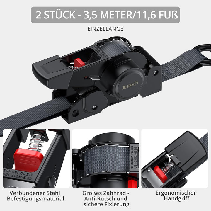 Justech 2 einziehbare Selbstaufrollende Spanngurte Ratschengurte, 3,5m Länge, 2,5cm Breite, Bruchfes
