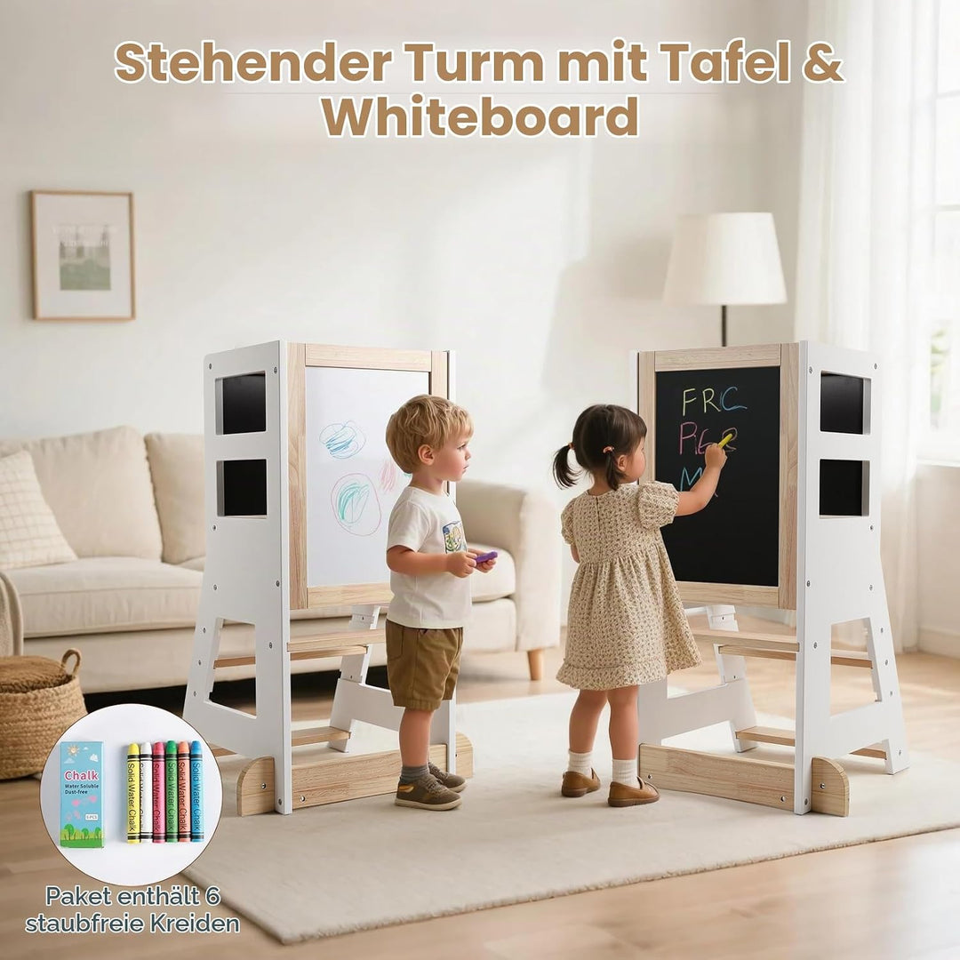 KIDINIX Kinder Lernturm ab 1 Jahr, Learning Tower mit magnetischem Whiteboard und Abnehmbarer Kreide