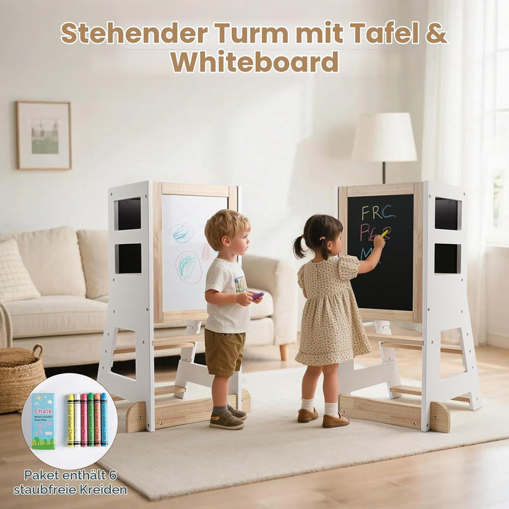 KIDINIX Kinder Lernturm ab 1 Jahr, Learning Tower mit magnetischem Whiteboard und Abnehmbarer Kreide