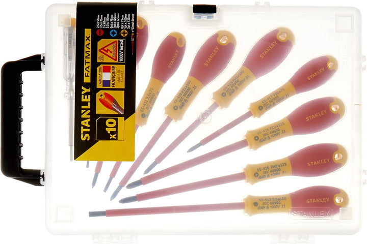 Stanley FatMax Schraubendreher-Set (isoliert, SL2.5/3.5/5.5;PH0/1/2;PZ0/1/2, Spannungstester, 10-tei