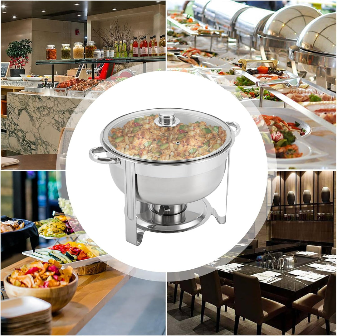 Runder Chafing Dish 8,5 Liter, Edelstahl Speisenwärmer mit Glasdeckel Wärmebehälter Double Pot Behäl