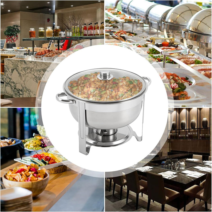 Runder Chafing Dish 8,5 Liter, Edelstahl Speisenwärmer mit Glasdeckel Wärmebehälter Double Pot Behäl