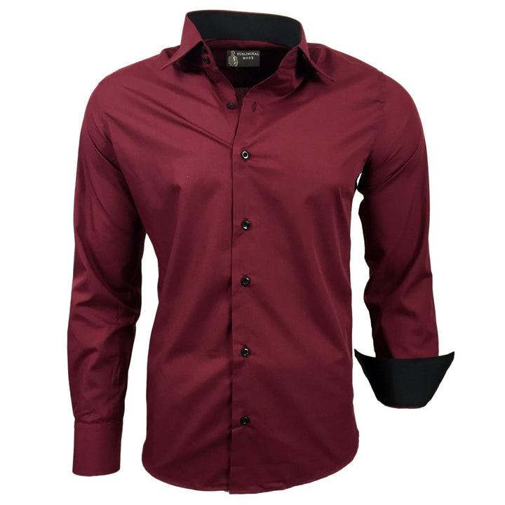 Subliminal Mode - Leicht zu bügeln, Herrenhemd, zweifarbig, einfarbig, Langarm, Slim Fit, Business,