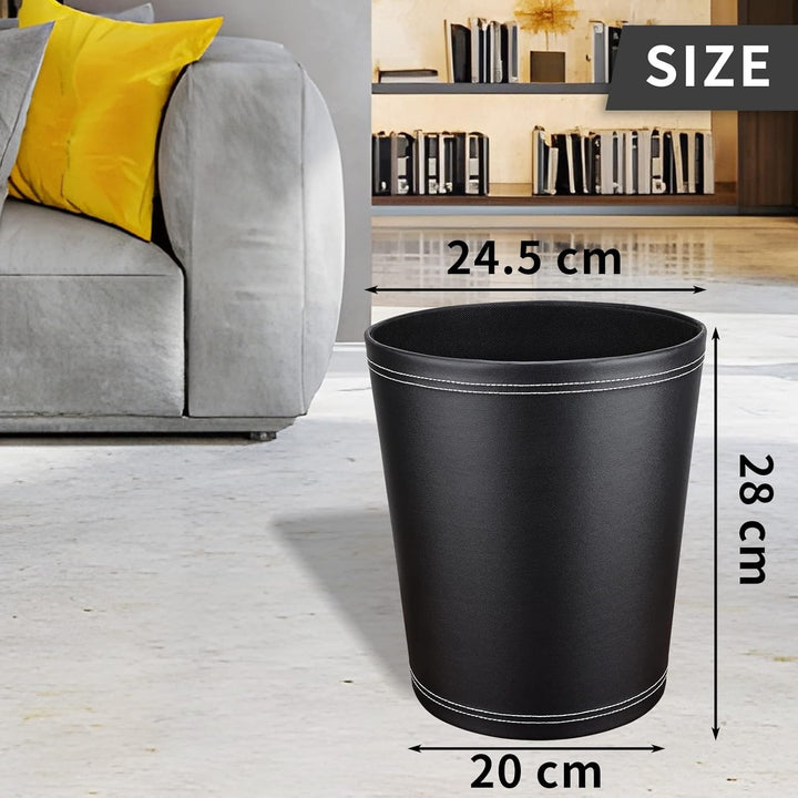GORESE Papierkorb Büro - Papierkorb aus Leder in Schwarz, modernes Design, Mülleimer für Küche, Bad,
