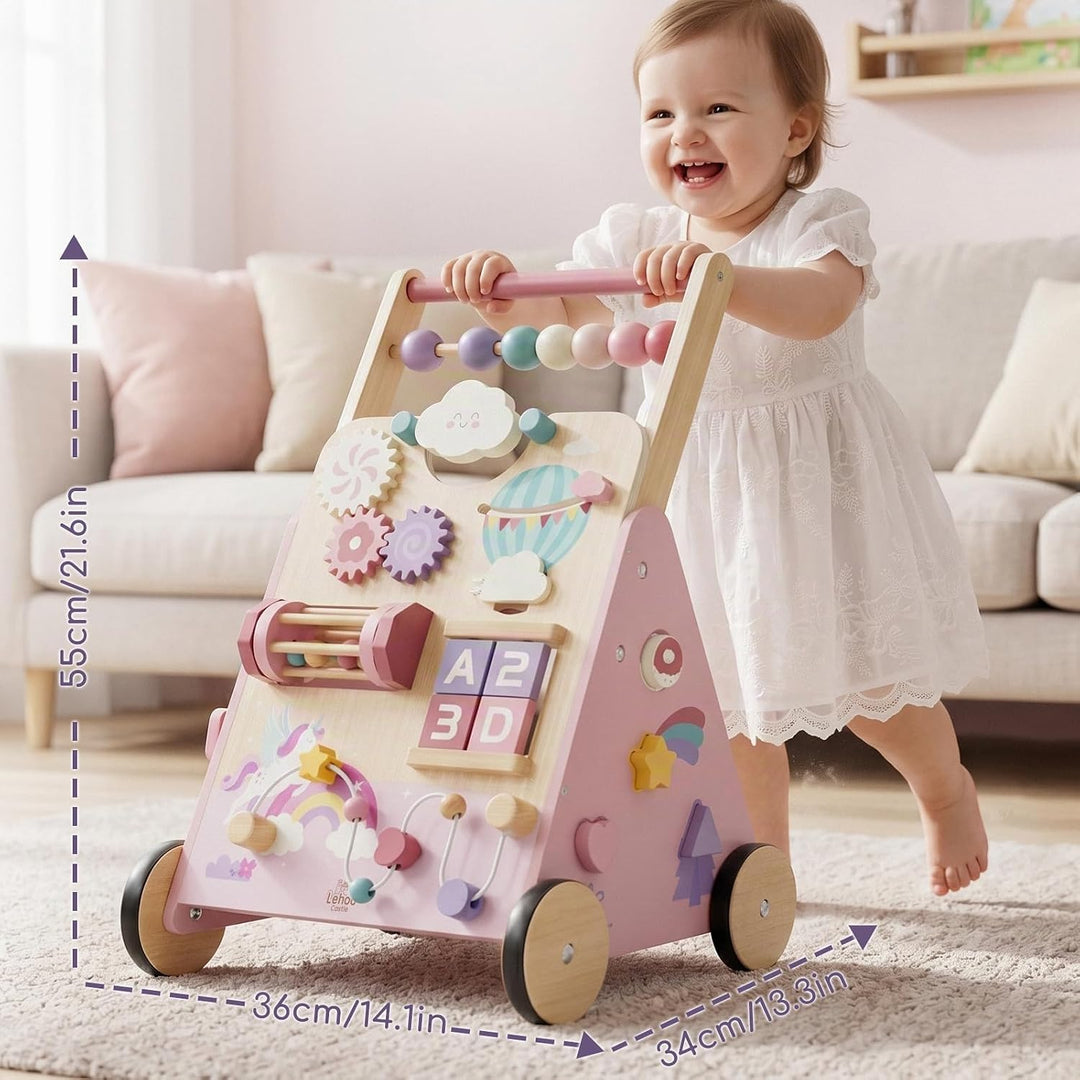 Lehoo Castle Lauflernwagen Holz mit Bremse, Einhorn Laufwagen ab 1 Jahr | Einstellbare Bremse, 10-in