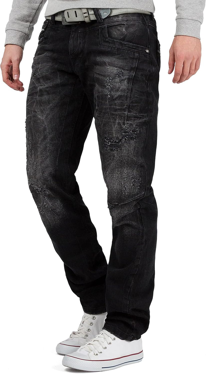 Cipo & Baxx Herren Jeans Regular Fit Stone-Washed Kontrastnähte