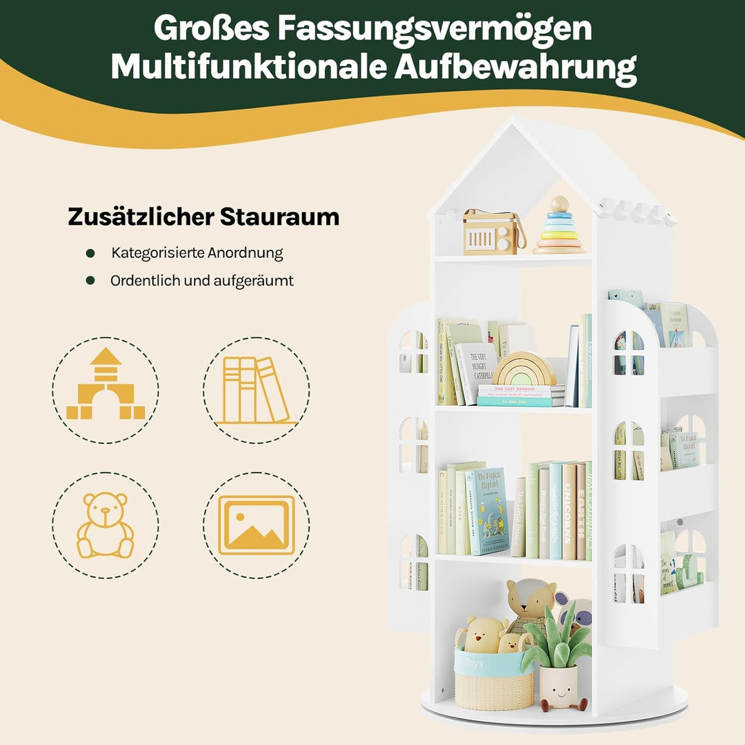 WOLTU Drehbares Bücherregal Kinder, Kinderregal Kinderbücherregal, Mit 4 Ebenen 2 Seitenregalen, Reg