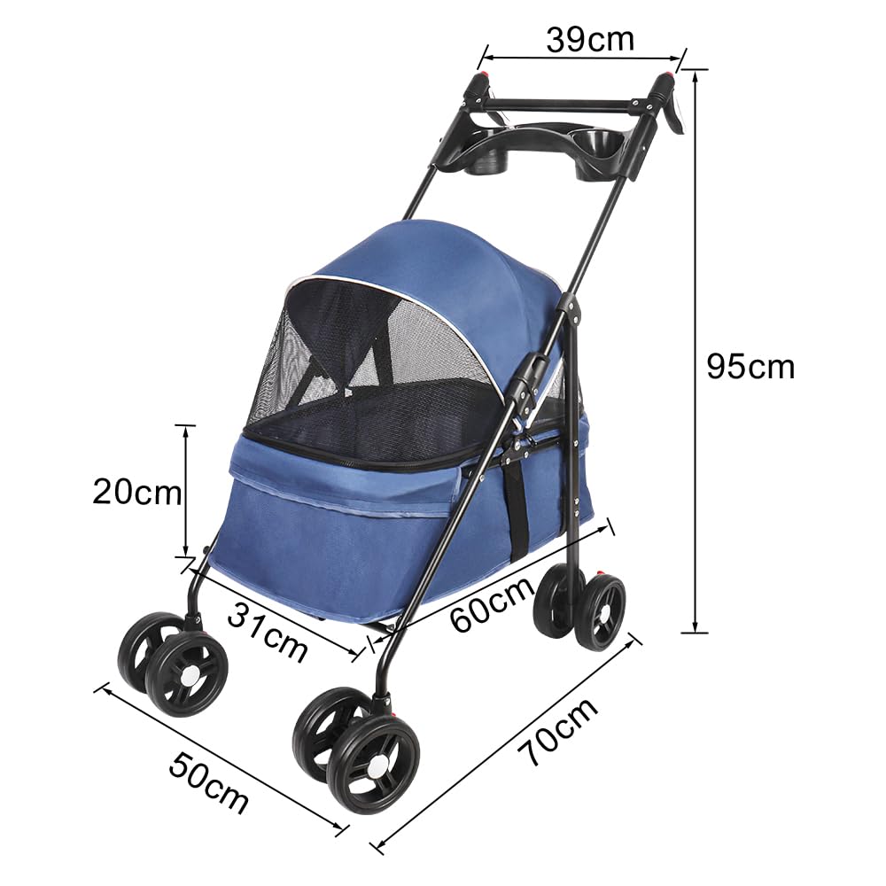 Homewell Klappbarer Haustierwagen mit Getränkehalter, Hundewagen & Katzenwagen, Leicht & Bequem mit