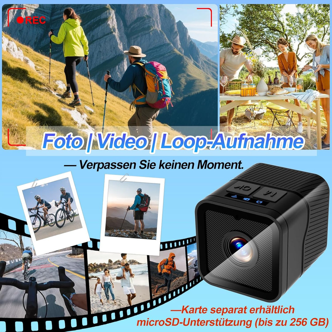 Pudet Luo Mini Kamera, Hotspot WiFi Tragbare Kleine Actionkamera für Sport, 1080P HD & 120° Ultra-We