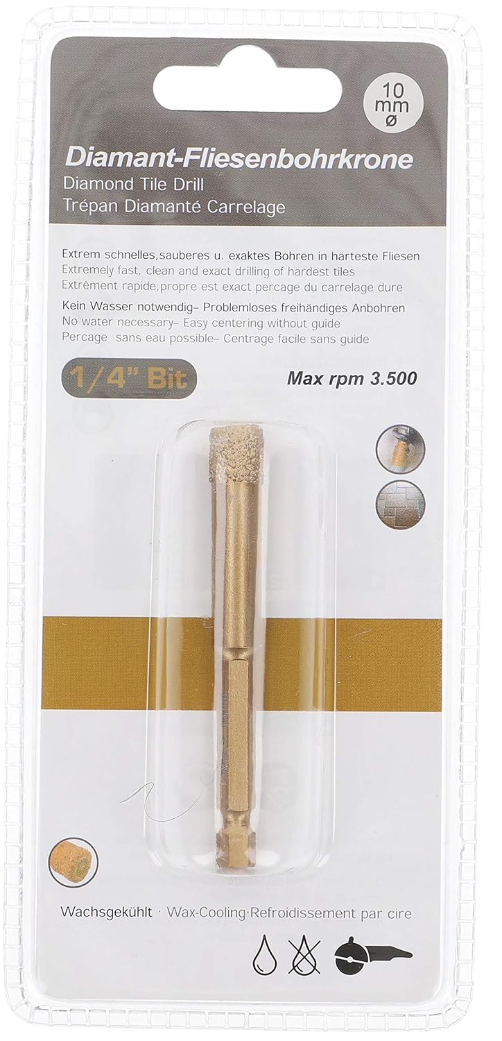 PRODIAMANT Profi Fliesenbohrer Fliese 10 mm x 6Kant Bit Aufnahme Diamantbohrer Winkelschleifer für t