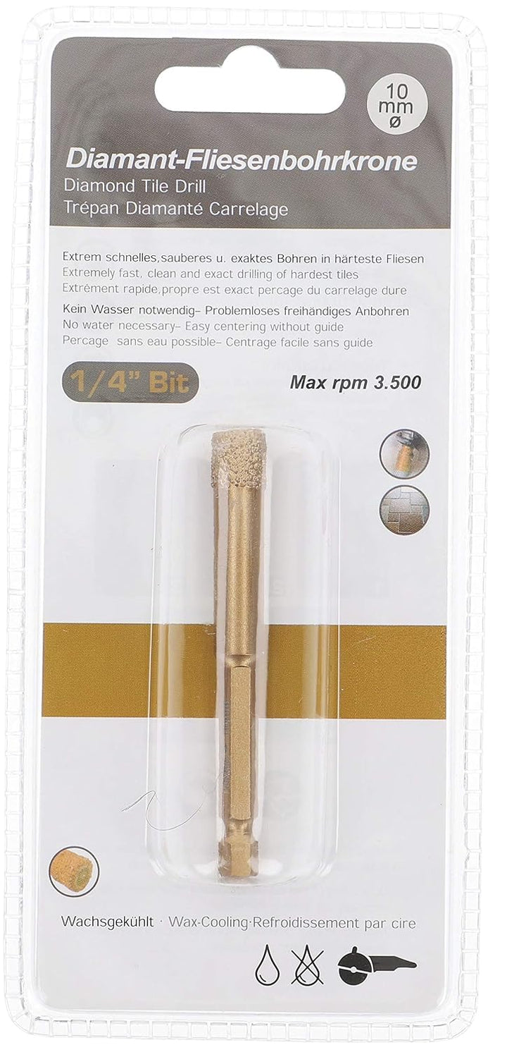 PRODIAMANT Profi Fliesenbohrer Fliese 10 mm x 6Kant Bit Aufnahme Diamantbohrer Winkelschleifer für t