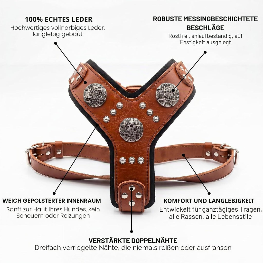 Bestia |Maximus| Leder Brustgeschirr für grosse Hunde. Bis 145 cm Brustumfang. 100% Leder. Handgefer