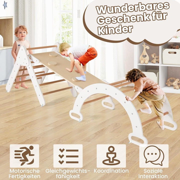 DREAMADE Montessori Kletterdreieck mit Kletterbogen und Rutsche, Holzdreieck für Kleinkinder ab 1 Ja