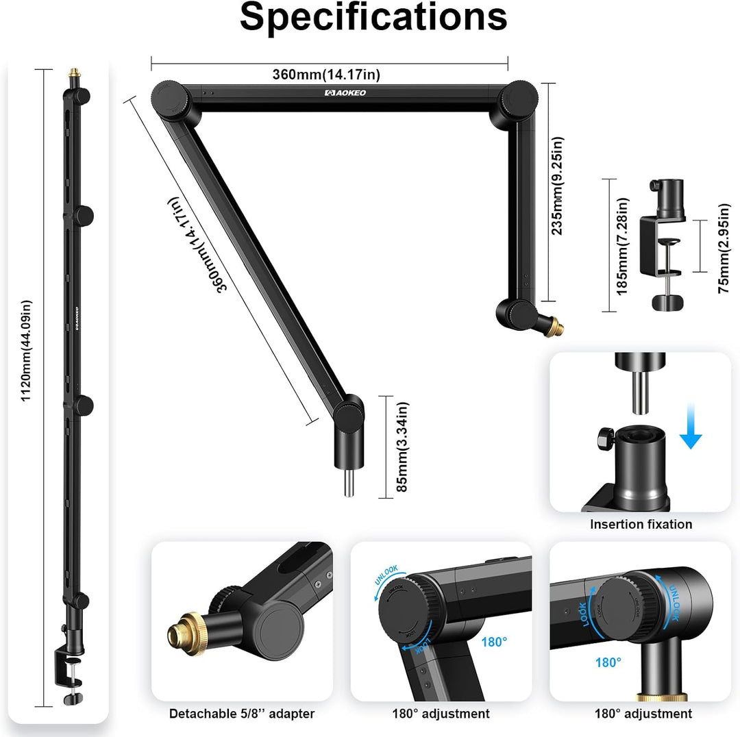 Mikrofon Arm,Aokeo AK-49 Mikrofon Ständer Arm für HyperX QuadCast,SoloCast,Elgato Wave,Shure SM7B,Bl