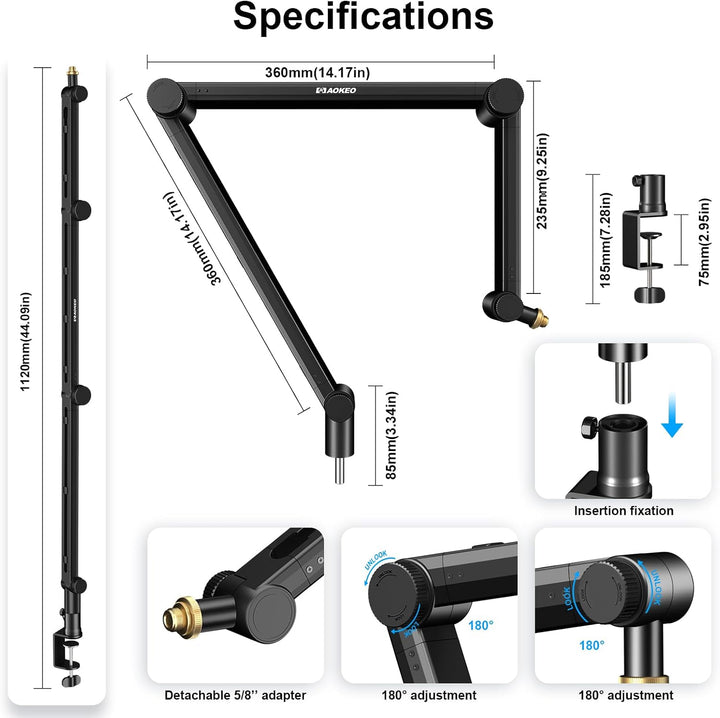 Mikrofon Arm,Aokeo AK-49 Mikrofon Ständer Arm für HyperX QuadCast,SoloCast,Elgato Wave,Shure SM7B,Bl