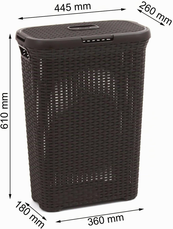 Curver Rattanoptik 40 Liter Wäschebox, Plastik, dunkelbraun, 44.7 x 26.5 x 61.2 cm, Dunkelbraun