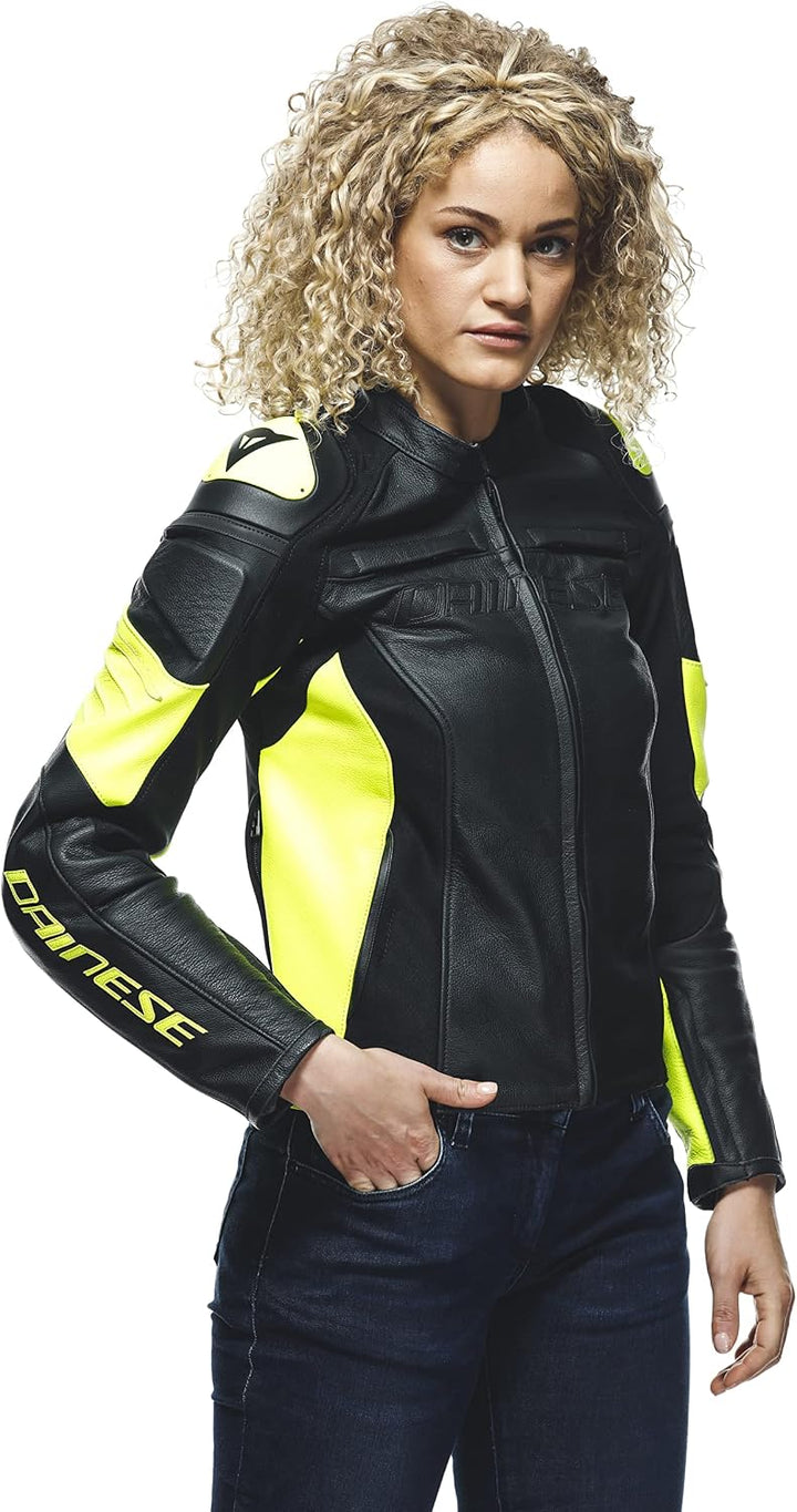 Dainese Racing 4 Damen Motorrad Lederjacke Schwarz/Gelb 48 48 Schwarz Fluo-Gelb, 48 Schwarz Fluo-Gel