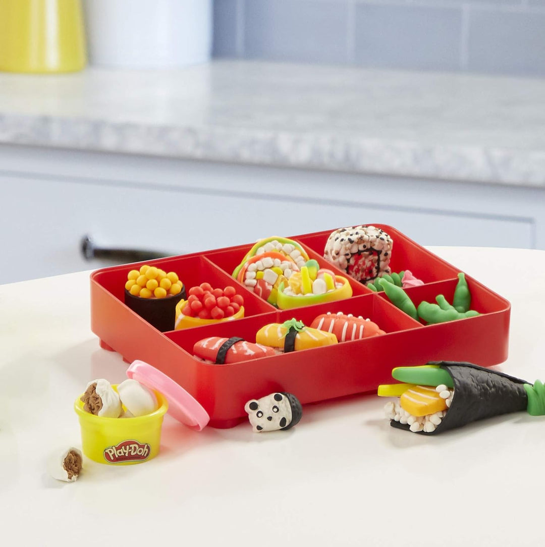 Play-Doh Kitchen Creations Sushi Spielset mit Sushibox für Kinder ab 3 Jahren mit 9 Dosen Sushi Spie