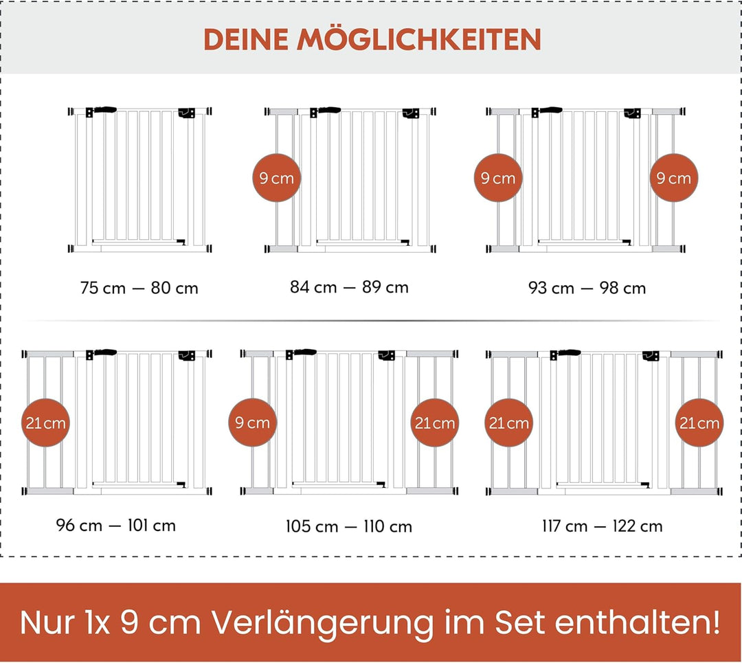 Hauck Treppenschutzgitter Türschutzgitter Open N Stop 2 inkl. 9 cm Verlängerung für Breiten 84-89 cm