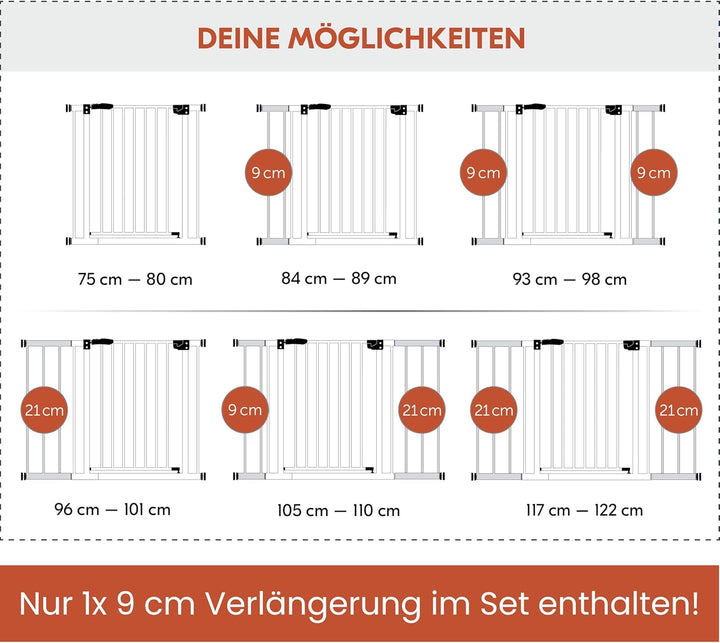 Hauck Treppenschutzgitter Türschutzgitter Open N Stop 2 inkl. 9 cm Verlängerung für Breiten 84-89 cm
