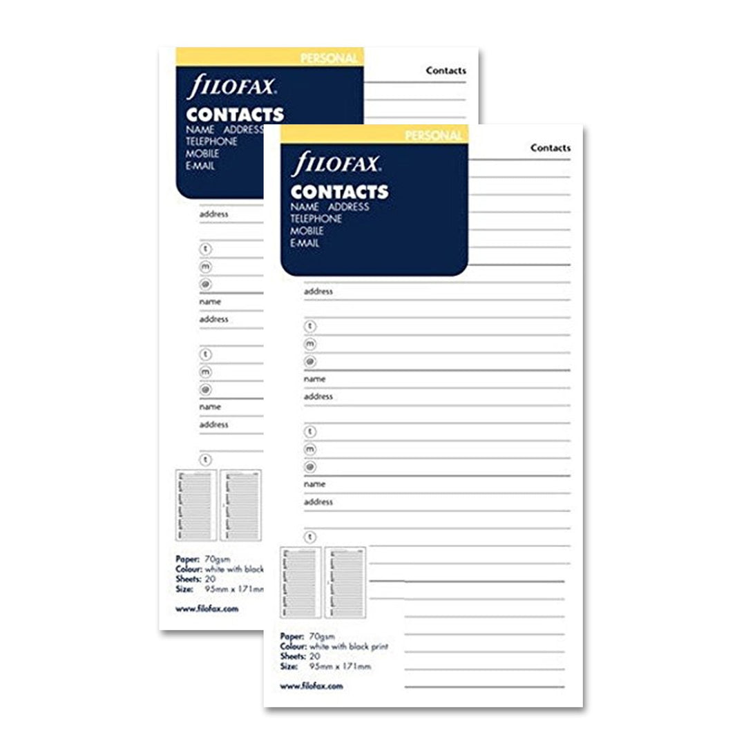 Filofax Persönliches Doppelpack, Name, Adresse, E-Mail, Telefon, Fax, Handy (130201) x 2