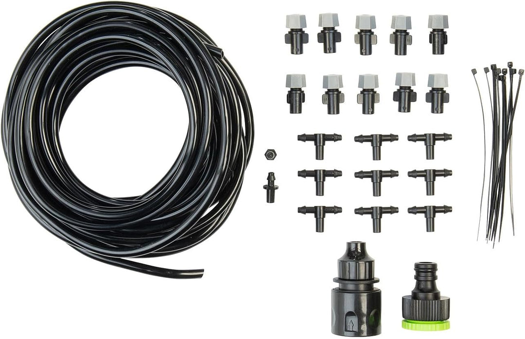 Royal Gardineer Vernebler Garten: 2X Wasser-Zerstäuber-Set, je 10-Meter-Schlauch & 10 Kunststoff-Düs