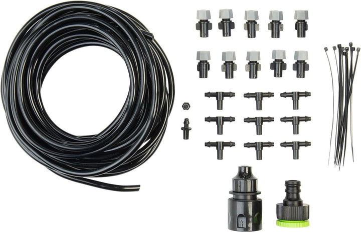 Royal Gardineer Vernebler Garten: 2X Wasser-Zerstäuber-Set, je 10-Meter-Schlauch & 10 Kunststoff-Düs