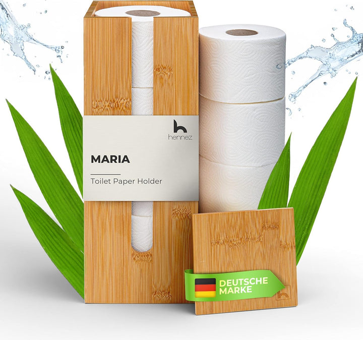 HENNEZ Toilettenpapier Aufbewahrung Bambus 4 Rollen Klopapier mit Deckel & Ablage Ersatzrollenhalter