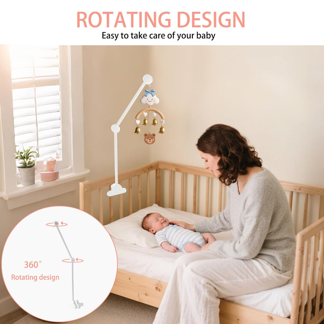Mobile Halterung Holz für Babybett, Weiss Wolken Design, Höhenverstellbarer Baby Mobile Ständer, Kin