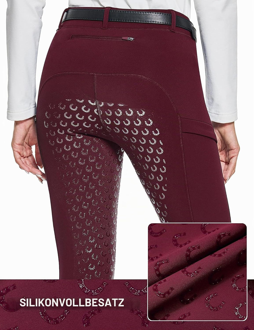 FitsT4 Sports Damen Winterreitleggings Fleece-Reithose Silikon Vollbesatz Reithose mit Reissverschlu