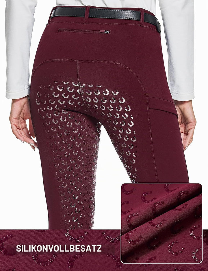 FitsT4 Sports Damen Winterreitleggings Fleece-Reithose Silikon Vollbesatz Reithose mit Reissverschlu