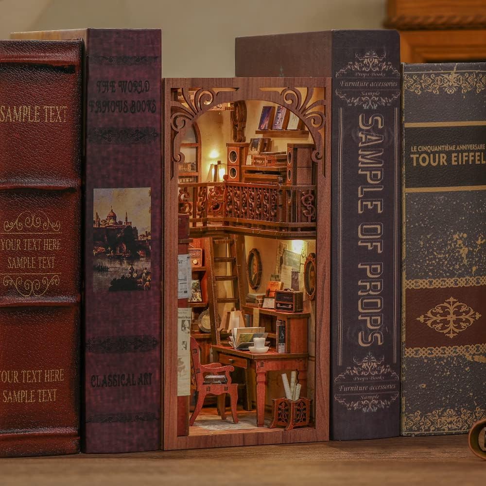 CUTEBEE Book Nook DIY Kit – DIY Puppenhäuser Miniatur Haus Kit mit Möbeln und LED-Licht, 3D Puzzle B
