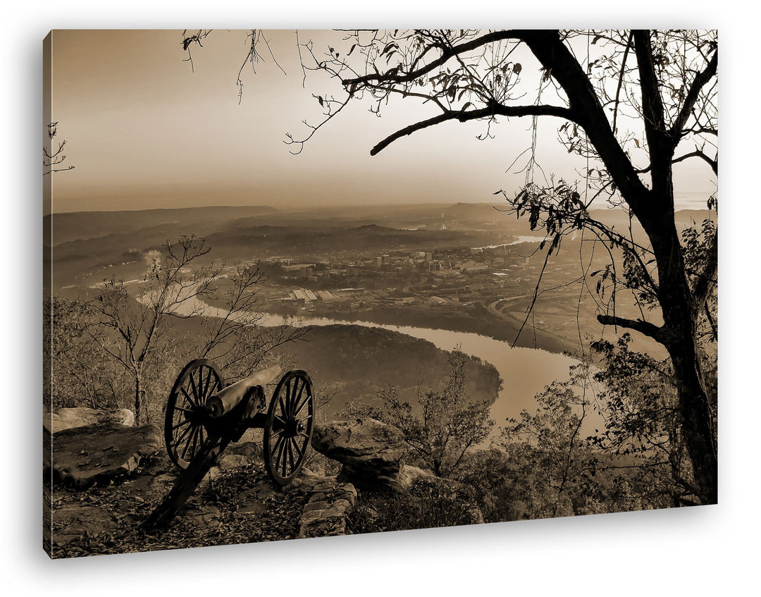 deyoli Historische Militär Kanone Format: 80x60 Effekt: Sepia als Leinwandbild, Motiv fertig gerahmt