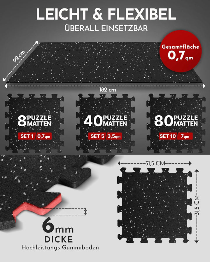 NEOLYMP Bodenschutzmatte Fitness 1 x 8 Matten, extra dicke und robuste Gummimatte Fitnessboden - Puz