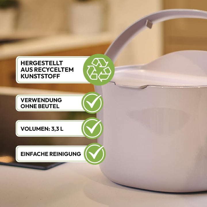 Skaza Daily Biomülleimer Küche 3,3 Liter – mit Deckel und Henkel – Einhändiges Öffnen – Abfalleimer