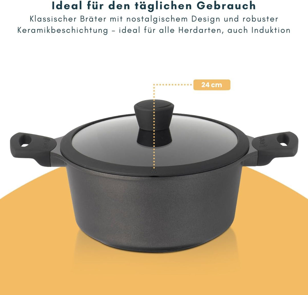 Sola Bräter mit Deckel Ceramic Deluxe - Induktionsgeeignet - Keramische Antihaftbeschichtung - ø 24
