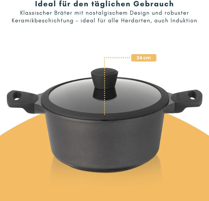 Sola Bräter mit Deckel Ceramic Deluxe - Induktionsgeeignet - Keramische Antihaftbeschichtung - ø 24