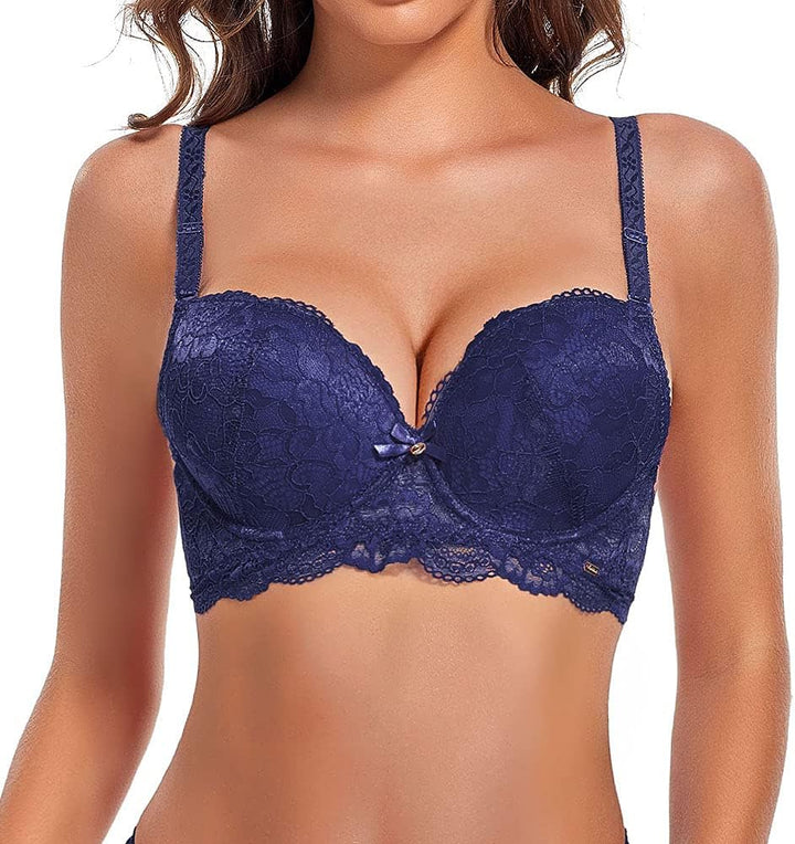 SHEKINI Damen BH mit Bügel Spitze Bügel BH Trägerloser Abnehmbare Träger Push Up Unterwäsche Lingeri