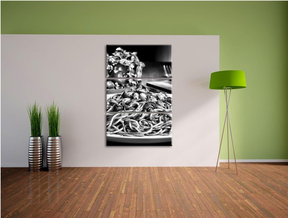 Pixxprint Monocrome, Leckere Spaghetti Italia 3-Teiler Leinwandbild 120x80 Bild auf Leinwand